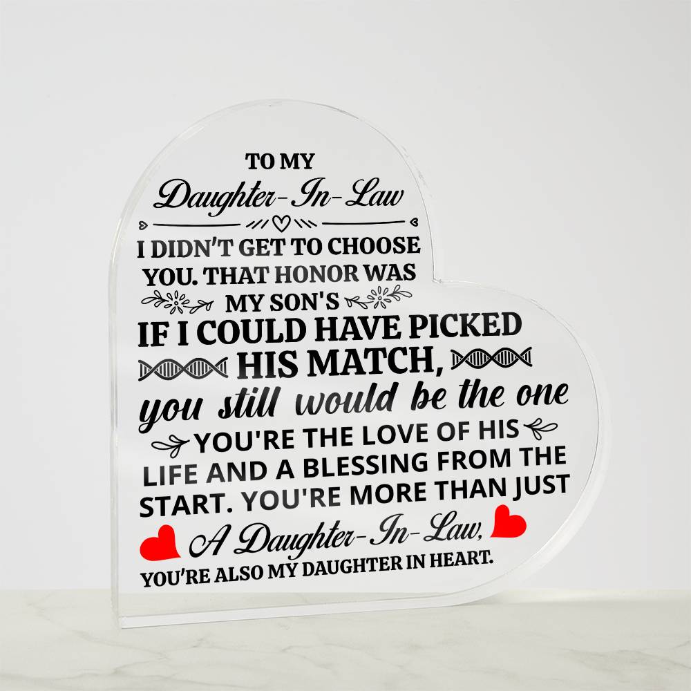 Heart Shaped Acrylic Plaque - 4.9" Printed Gift for Daughter-in-Law