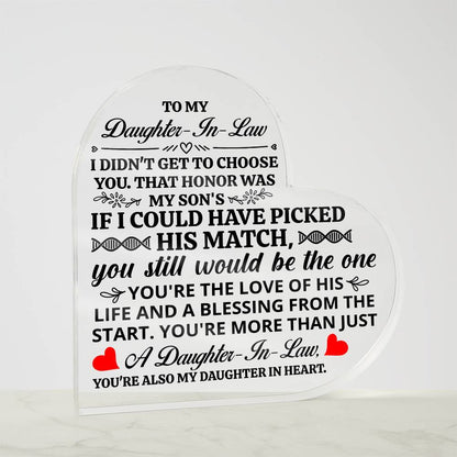 Heart Shaped Acrylic Plaque - 4.9" Printed Gift for Daughter-in-Law