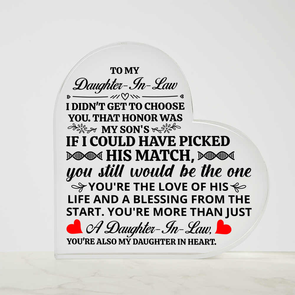 TO MY DAUGHTER IN LAW HONOR HEART ACRYLIC PLAQUE