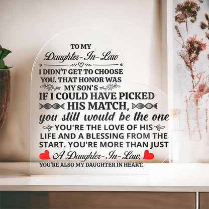 Heart Shaped Acrylic Plaque - 4.9" Printed Gift for Daughter-in-Law