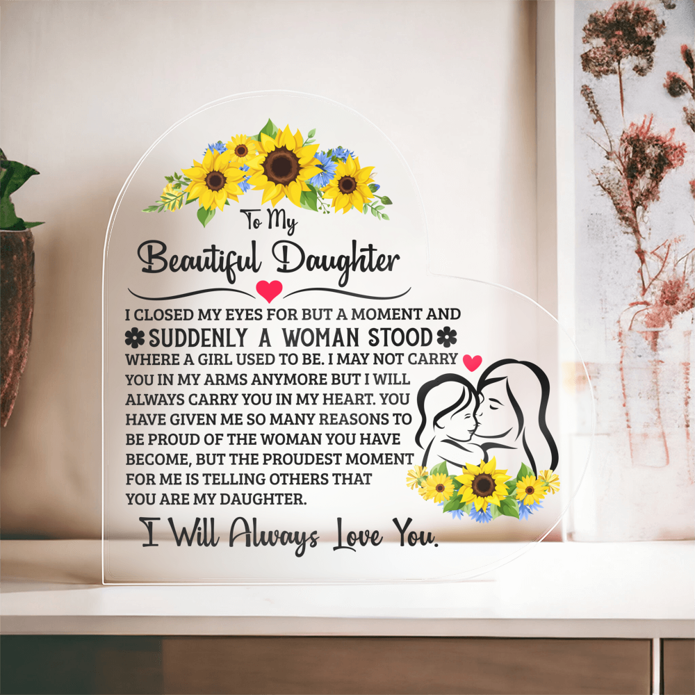 To My Daughter Printed Heart-Shaped Acrylic Plaque 4.9"