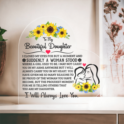 To My Daughter Printed Heart-Shaped Acrylic Plaque 4.9"