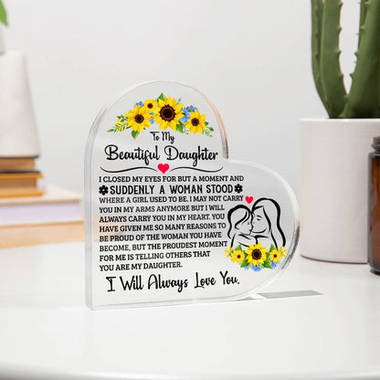 To My Daughter Printed Heart-Shaped Acrylic Plaque 4.9"