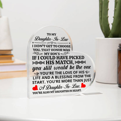 Heart Shaped Acrylic Plaque - 4.9" Printed Gift for Daughter-in-Law