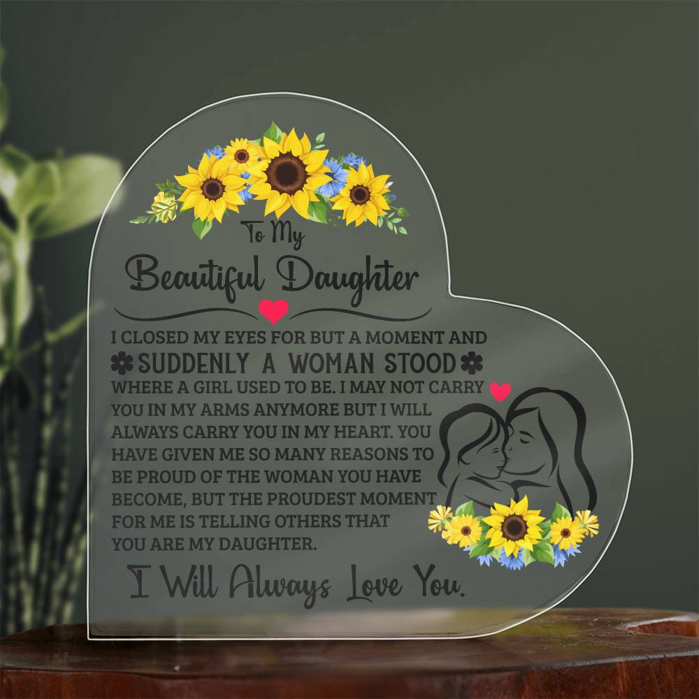 To My Daughter Printed Heart-Shaped Acrylic Plaque 4.9"
