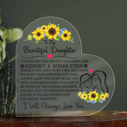 To My Daughter Printed Heart-Shaped Acrylic Plaque 4.9"