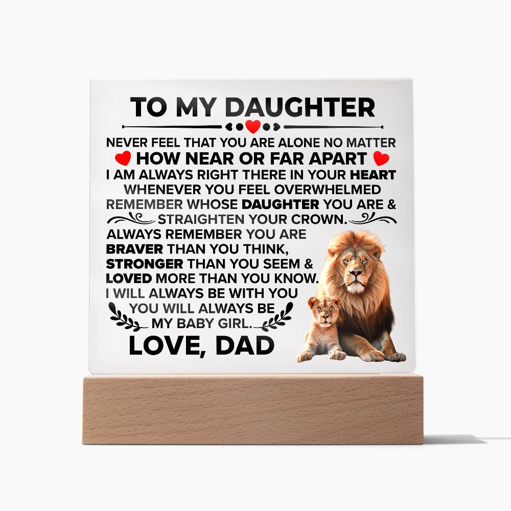 Square Acrylic Plaque To My Daughter - 6.5" Decorative Gift