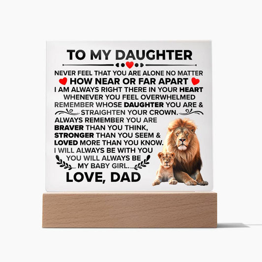 Square Acrylic Plaque To My Daughter - 6.5" Decorative Gift