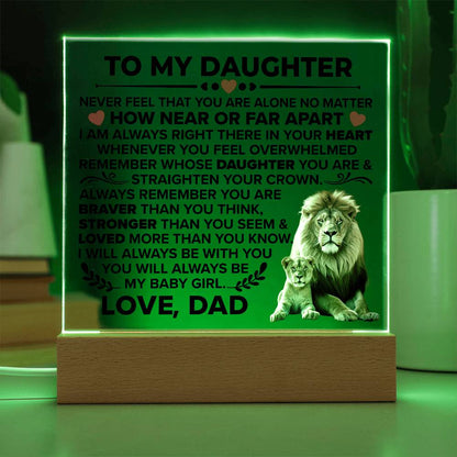 Square Acrylic Plaque To My Daughter - 6.5" Decorative Gift