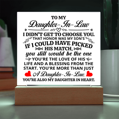 Square Acrylic Plaque - Daughter-in-Law Gift 6.5"