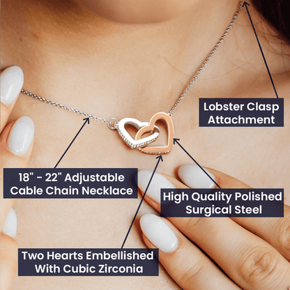 Interlocking Heart Necklace - Cubic Zirconia Surgical Steel 22"