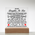 TO MY DAUGHTER IN LAW HONOR SQUARE ACRYLIC