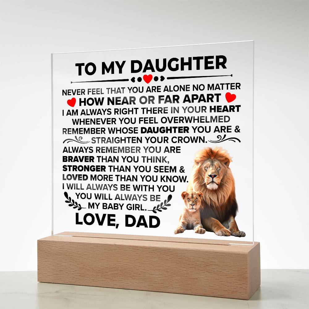 Square Acrylic Plaque To My Daughter - 6.5" Decorative Gift