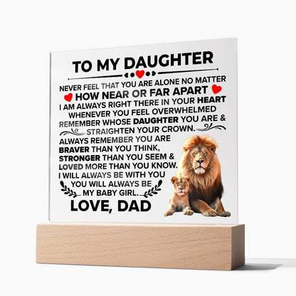 Square Acrylic Plaque To My Daughter - 6.5" Decorative Gift