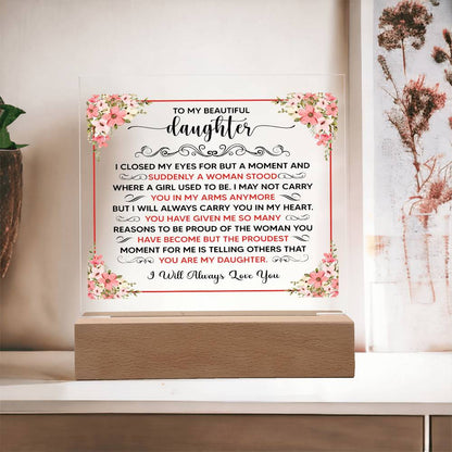 Square Acrylic Plaque - 6.5" Decorative Gift for Daughter