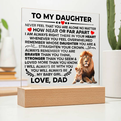 Square Acrylic Plaque To My Daughter - 6.5" Decorative Gift