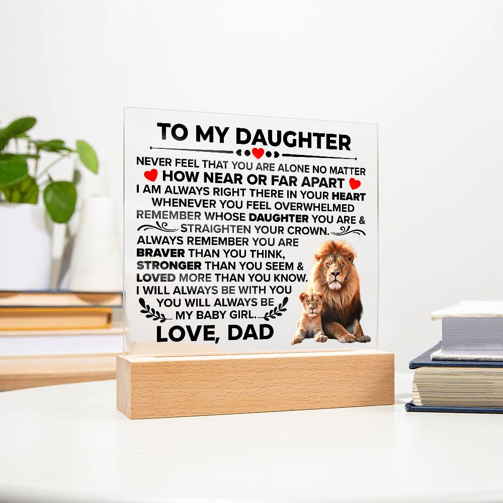 Square Acrylic Plaque To My Daughter - 6.5" Decorative Gift