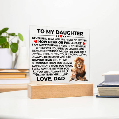 Square Acrylic Plaque To My Daughter - 6.5" Decorative Gift