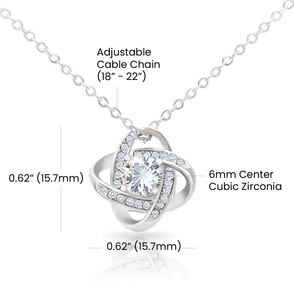 Love Knot Necklace - 14k White Gold Over Stainless Steel 6mm CZ