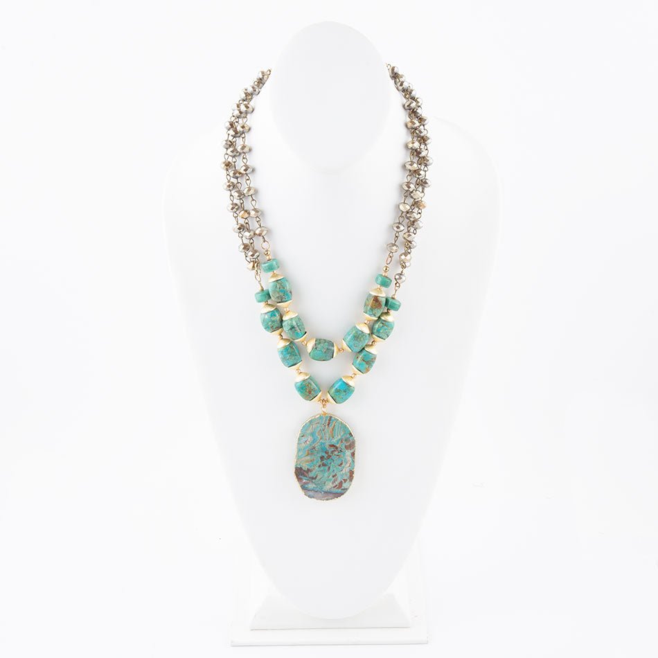 Baron Blue Turquoise Magnesite Pendant Statement Necklace Barse Jewelry