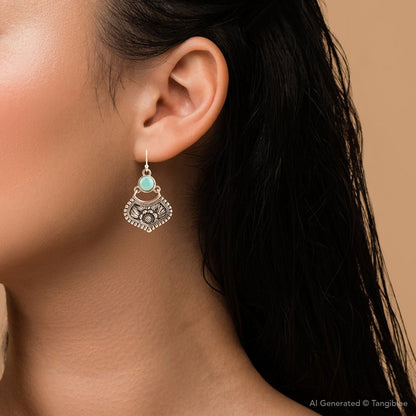 Blue Turquoise Flourish Golden Drop Earrings Barse Jewelry