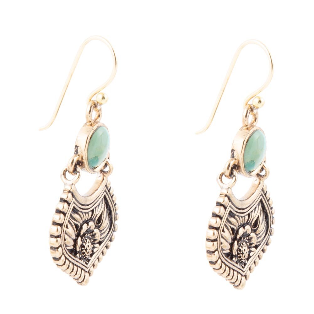 Blue Turquoise Flourish Golden Drop Earrings Barse Jewelry