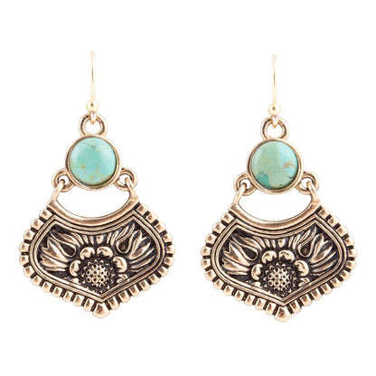 Blue Turquoise Flourish Golden Drop Earrings Barse Jewelry