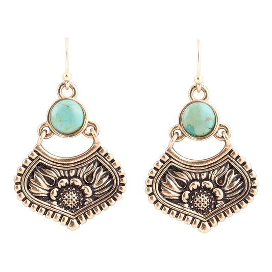 Blue Turquoise Flourish Golden Drop Earrings Barse Jewelry