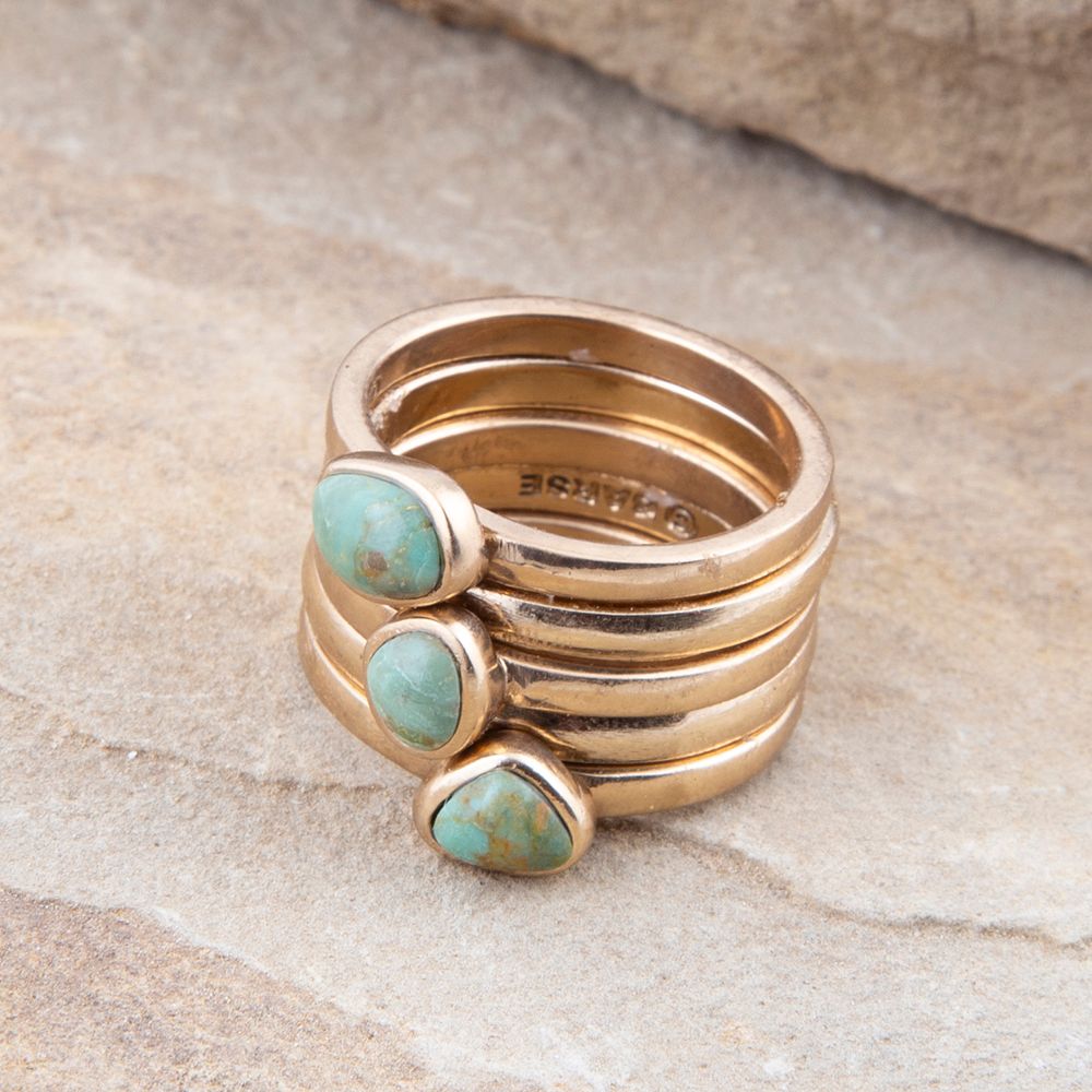 Blue Turquoise Golden Stacking Ring Set Barse Jewelry