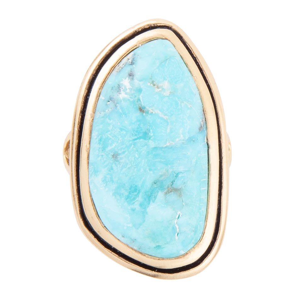 Blue Turquoise Irregular Golden Statement Ring Barse Jewelry