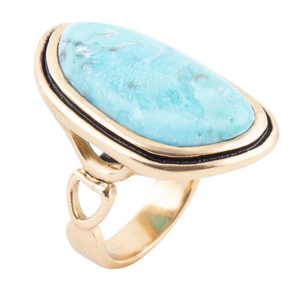 Blue Turquoise Irregular Golden Statement Ring Barse Jewelry