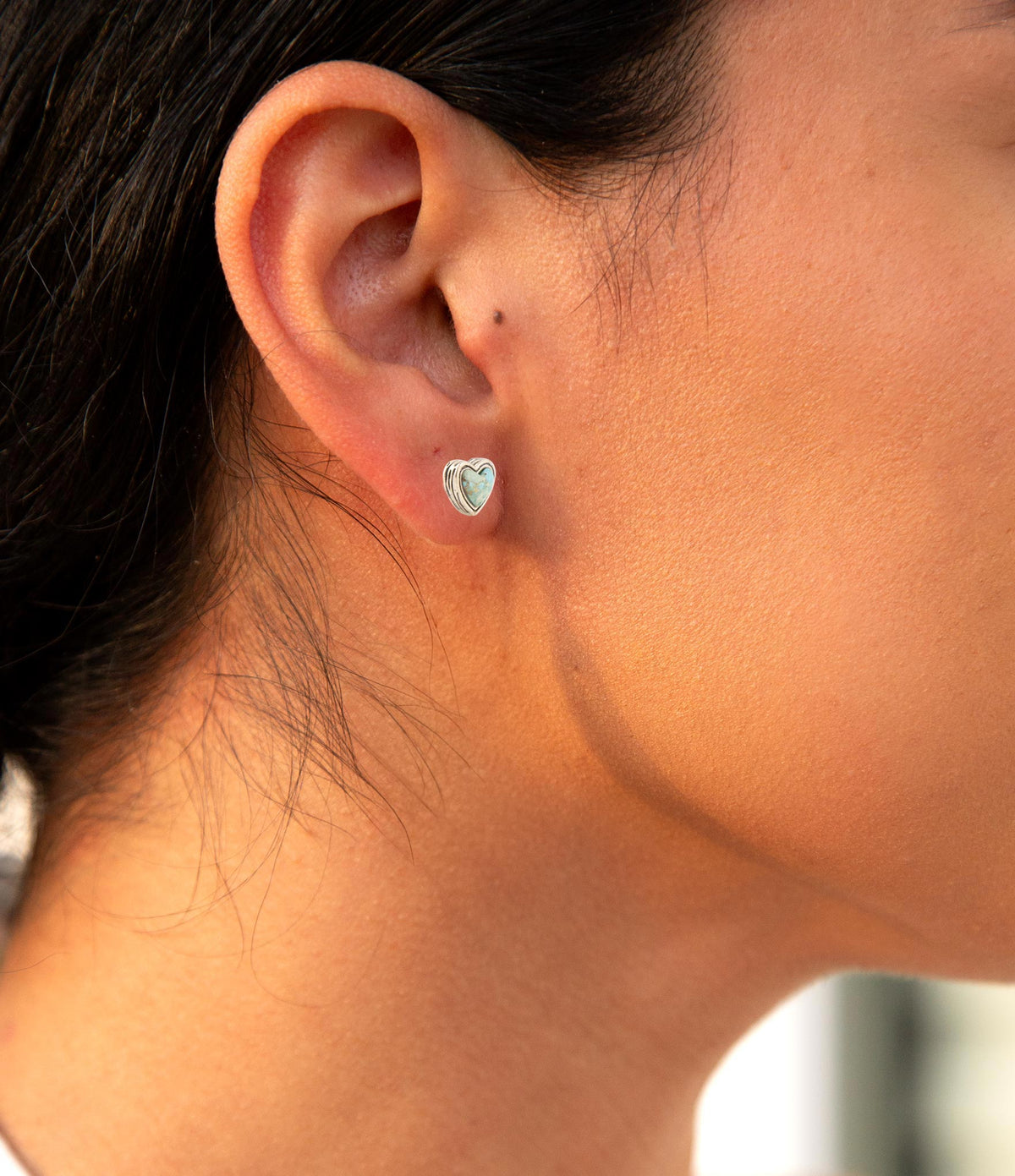 Heart Blue Turquoise Golden Stud Earrings Barse Jewelry