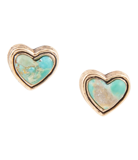 Heart Blue Turquoise Golden Stud Earrings Barse Jewelry