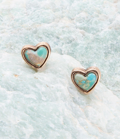 Heart Blue Turquoise Golden Stud Earrings Barse Jewelry