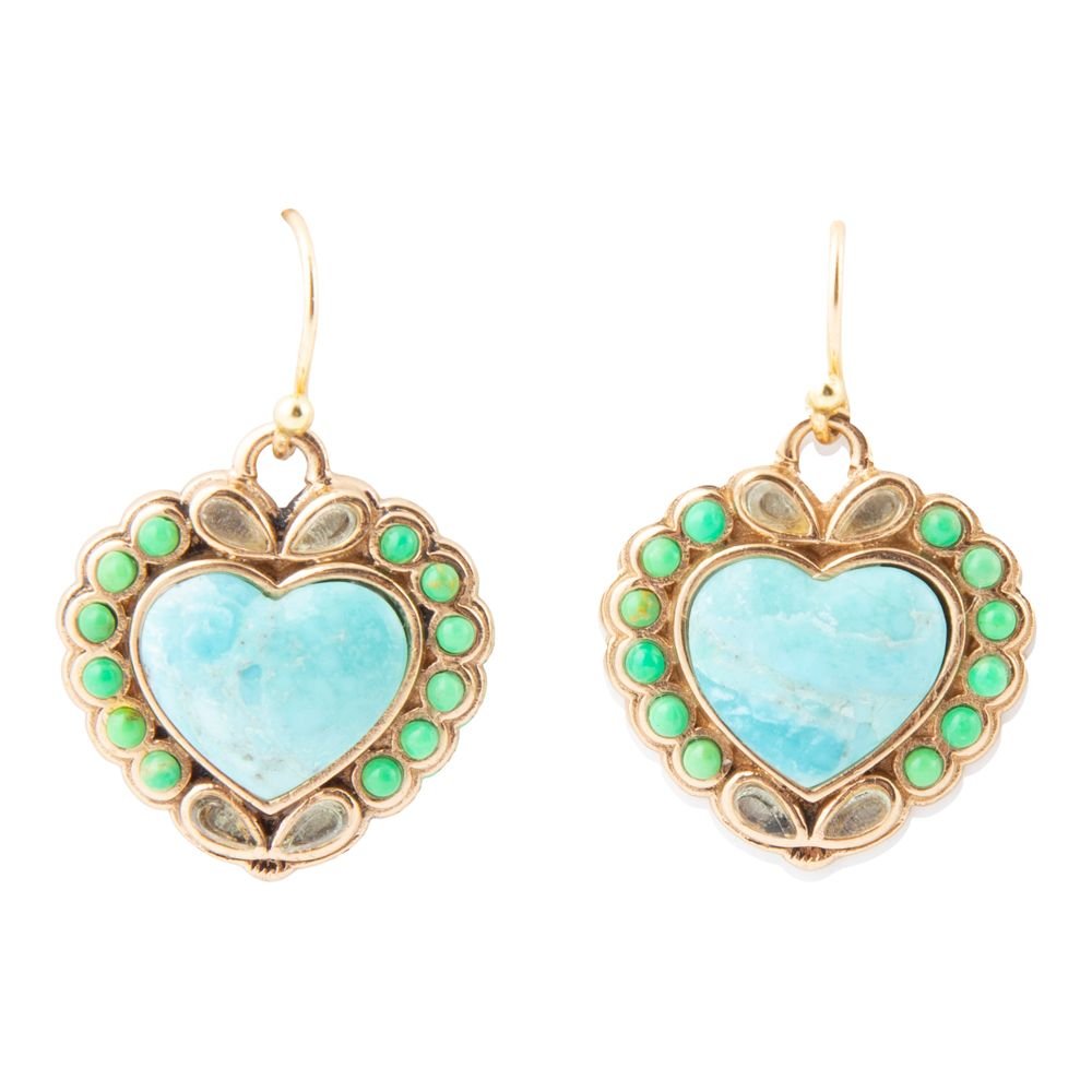 Legacy Heart Lime Green and Blue Turquoise Golden Drop Earrings Barse Jewelry