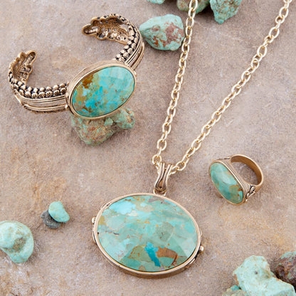 Blue Turquoise Long Golden Chain Necklace Barse Jewelry