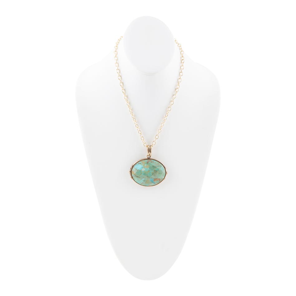 Blue Turquoise Long Golden Chain Necklace Barse Jewelry