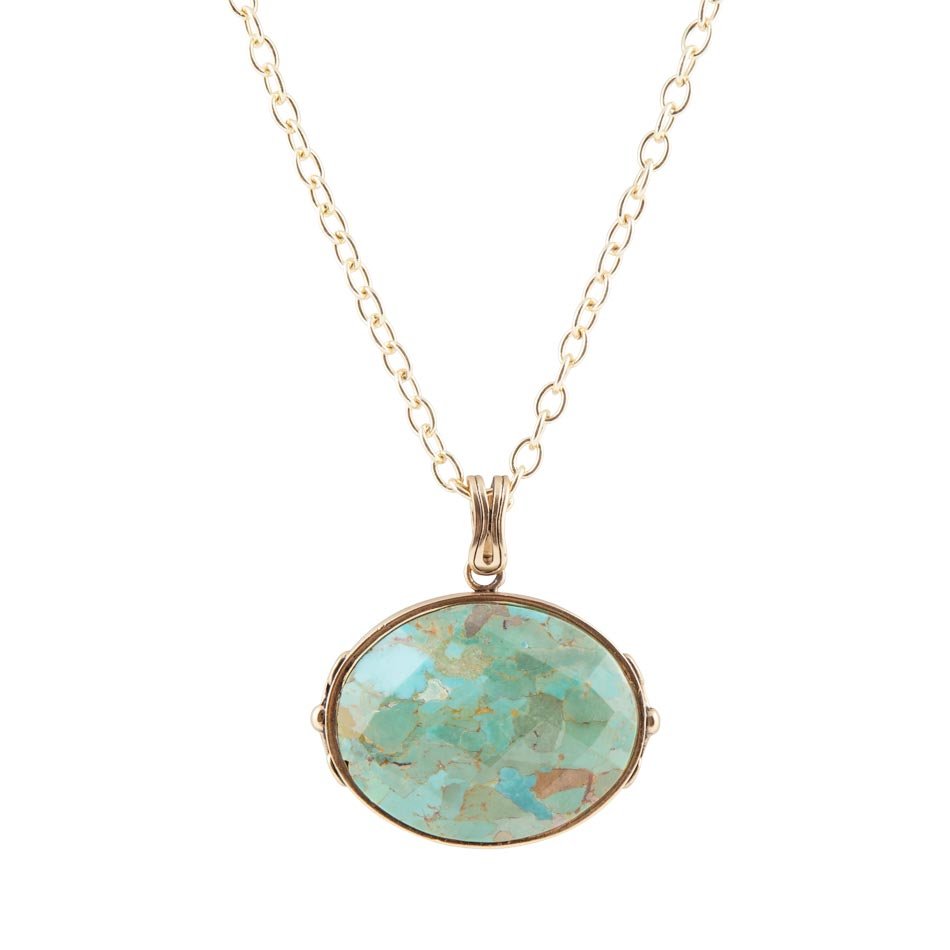 Blue Turquoise Long Golden Chain Necklace Barse Jewelry