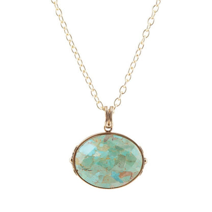 Blue Turquoise Long Golden Chain Necklace Barse Jewelry