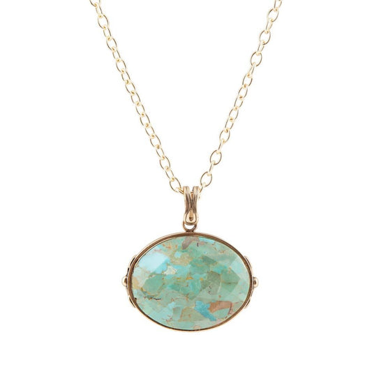 Blue Turquoise Long Golden Chain Necklace Barse Jewelry