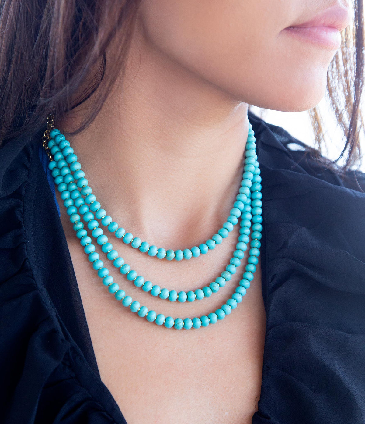 Blue Turquoise Magnesite Golden Necklace Barse Jewelry