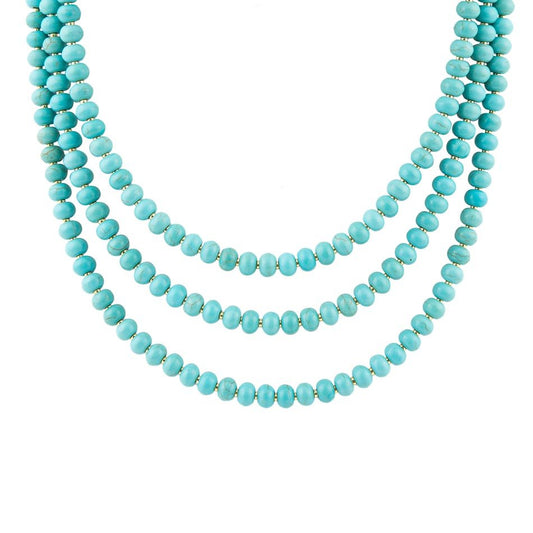 Blue Turquoise Magnesite Golden Necklace Barse Jewelry
