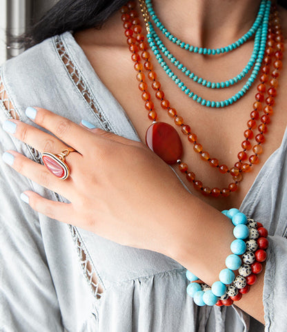 Blue Turquoise Magnesite Golden Necklace Barse Jewelry