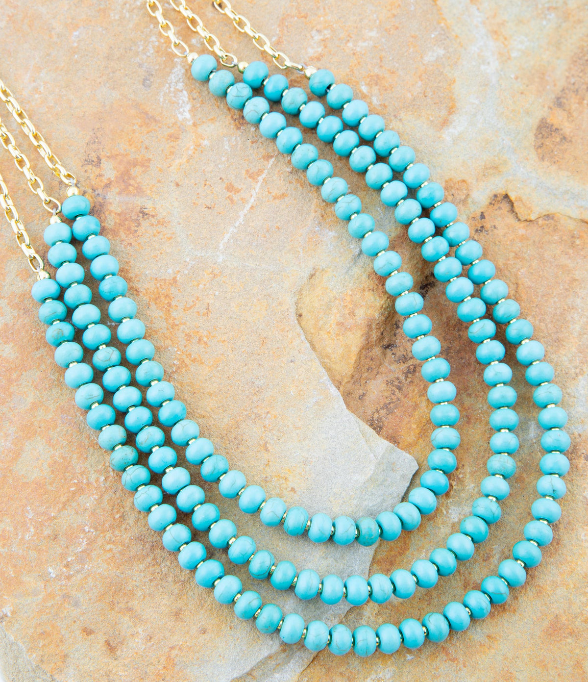 Blue Turquoise Magnesite Golden Necklace Barse Jewelry