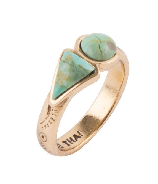 Blue Turquoise Shape Golden Bronze Ring Barse Jewelry