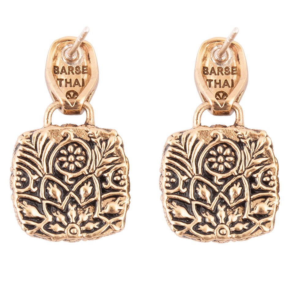 Carved Blue Turquoise Golden Drop Earrings Barse Jewelry