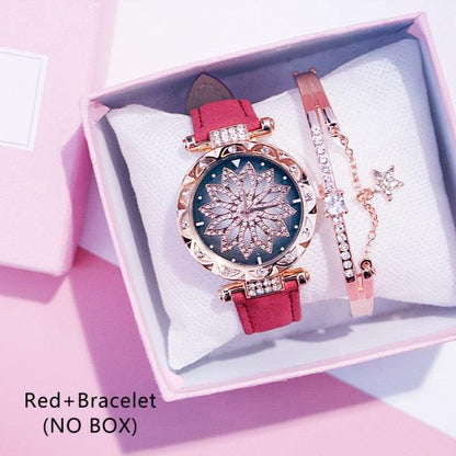 Casual Women Romantic Starry Sky Wrist Watch Bracelet Leather Rhinestone Designer Simple Dress Women's Watches Women Starry Sky PU Leather Strap Quartz Wristwatches For Woman Girls Teenagers Stevvex