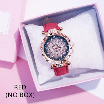 Casual Women Romantic Starry Sky Wrist Watch Bracelet Leather Rhinestone Designer Simple Dress Women's Watches Women Starry Sky PU Leather Strap Quartz Wristwatches For Woman Girls Teenagers Stevvex