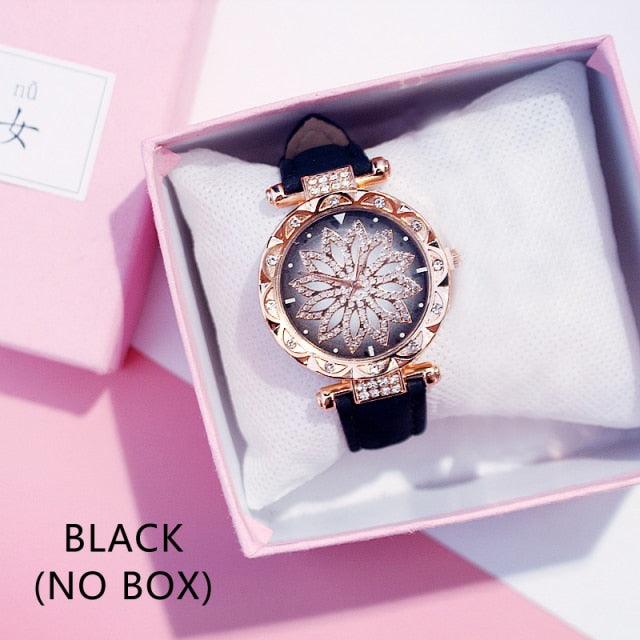 Casual Women Romantic Starry Sky Wrist Watch Bracelet Leather Rhinestone Designer Simple Dress Women's Watches Women Starry Sky PU Leather Strap Quartz Wristwatches For Woman Girls Teenagers Stevvex