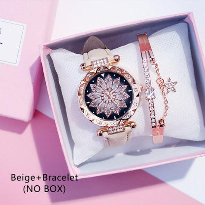 Casual Women Romantic Starry Sky Wrist Watch Bracelet Leather Rhinestone Designer Simple Dress Women's Watches Women Starry Sky PU Leather Strap Quartz Wristwatches For Woman Girls Teenagers Stevvex